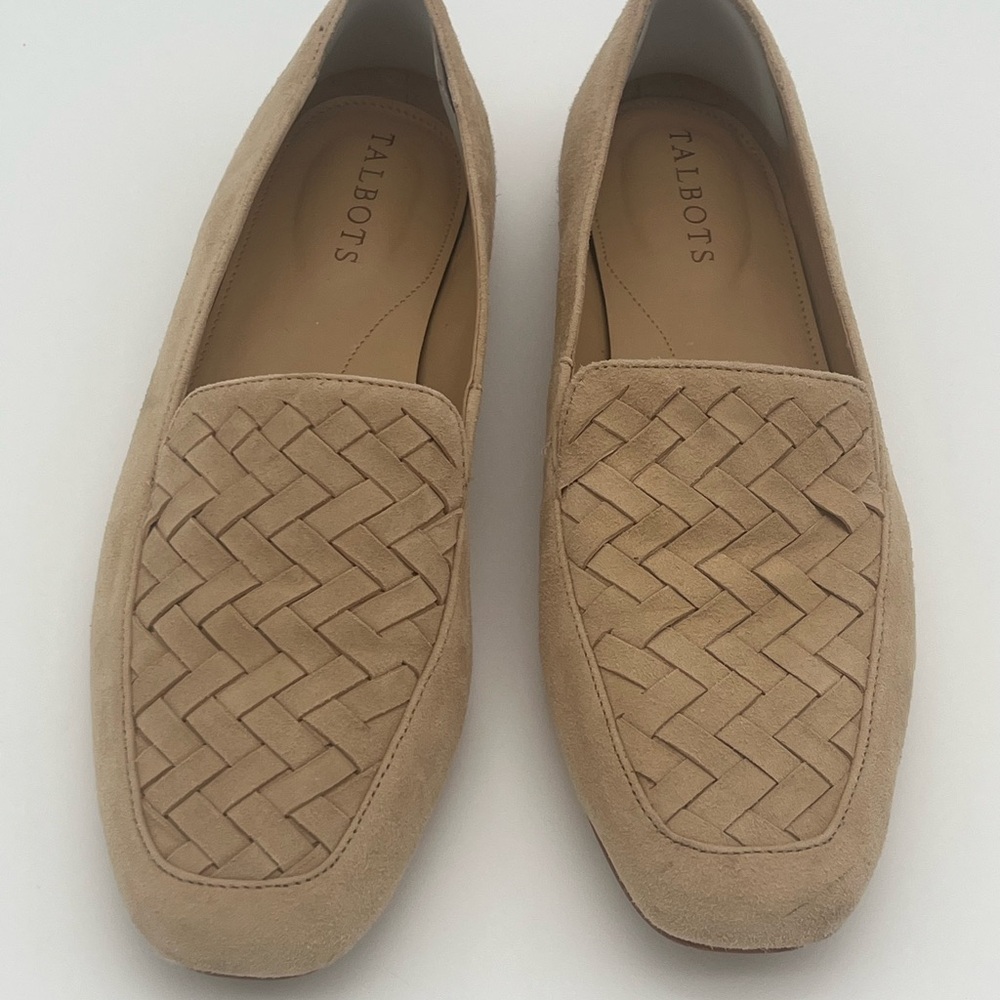 Talbots Tan Woven Leather Suede Loafers Flats Preppy, old money Made in Brazil 8 - Picture 1 of 6